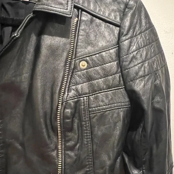 River Island Classic Black Leather Jacket sz x small - Picture 4 of 12